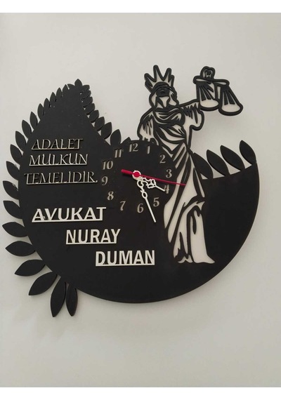 Avukat Avukatlık Bürosu Kişiye Özel İsim Yazılı Duvar Saati 2323 Çok Renkli