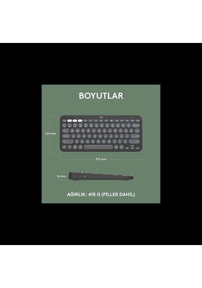 Logıtech K380s, Pebble Keys 2, Siyah, 920-011859, Bluetooth, Türkçe, Q, Multimedya, Mini Klavye