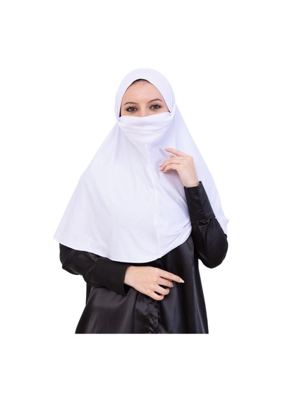 Modish Group Hazır Başörtüsü Pratik İslami Giyim Penye Peçeli Türban Namaz İçin Yumuşak Eşarp Beyaz