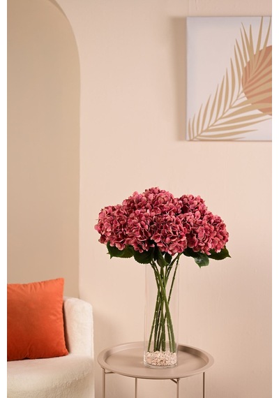 Gül Kurusu Yapay Ortanca Çiçeği Tek Dal Premium Canlı Islak Dokulu 68 Cm