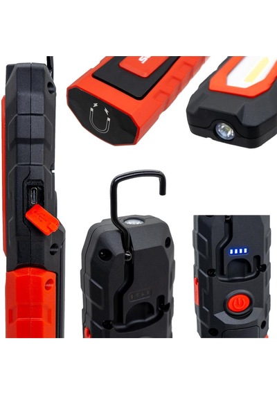 İzeltaş Cob Led Şarjlı Büyük Boy Çalışma Lambası 600 Lm Kırmızı - Siyah