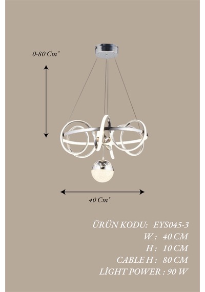 Ey Shop Krom Toplu Çember Model 3 Renk Led Kumandalı Avize Krom