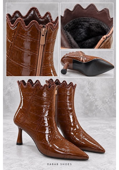 Dabab Shoes Carmen Kadın Taba Kroko Rugan Sivri Burun Fermuarlı Sıcak Astarlı 7 Cm İnce Topuklu Bot Bootie Dabab Shoes Carmen Kadın Taba Kroko Rugan Sivri Burun Fermuarlı Sıcak Astarlı 7 Cm İnce Topuklu Bot Bootie