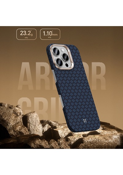 Apple Uyumlu iPhone 16 Pro  Kılıf M-safe Şarj Özellikli Benks Armorair Armorgrid Serisi Kevlar Kapak Mavi Mavi