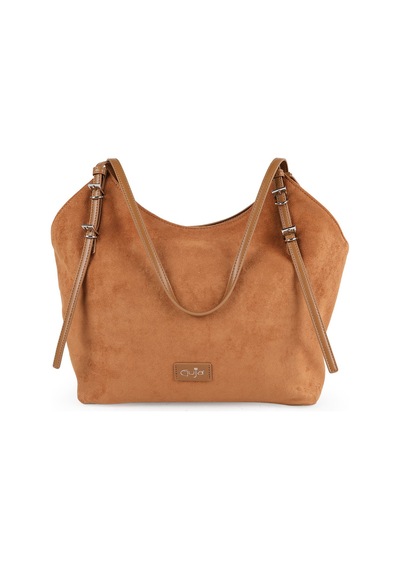 Guja C3016 Kadın Süet Dokulu Mini Cüzdan Aksesuarlı Tokalı Çift Askılı Geniş Hobo Omuz Çantası Camel