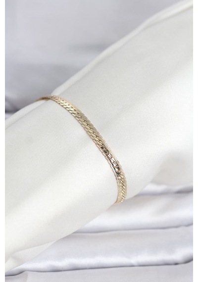 Cm 14k Gold Renk Lazerli Yassı Zincir Model Kadın Bileklik - Altın