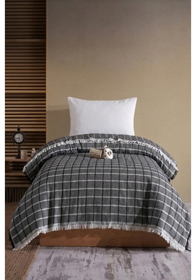 Miracolo Home Siyah Müslin 4 Katlı Yatak Örtüsü Pike Tek Kişilik Pamuklu Pike 170x203