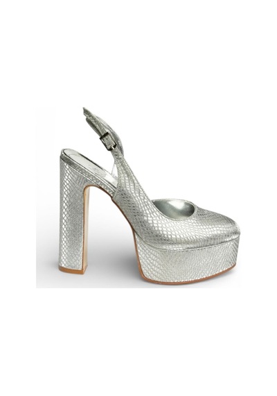 Fox Shoes Y246195107 Gümüş Yılan Baskı Platform Kalın Topuklu Kadın Abiye Ayakkabı Gümüş