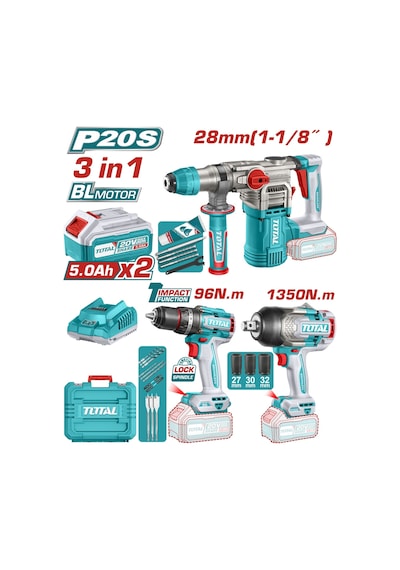 Total Avantaj 3'lü Set - Kırıcı Delici + Darbeli Matkap + Somun Sökme TOSLI250281E