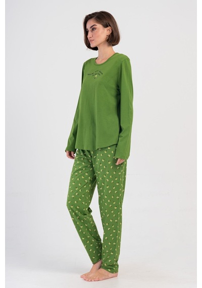 Yake Store Kadın P.suprem Xxl O Yaka Uzun Kol Etegı Oval Pıjama Takım - Brıght Green Yeşil