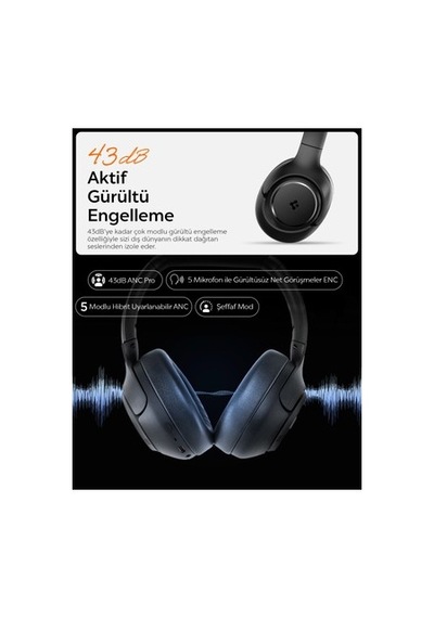 Kulak Üstü Bluetooth Kulaklık, Aktif Gürültü Engelleme Ve Yüksek Kalite