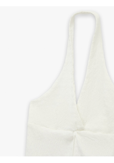 Koton Bürümcük Kolsuz V Yaka Halter Yaka Crop Bluz Ekru 6sal30107ık