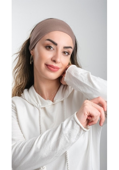 Hürrem Bone Koyu Vizon Pratik Hazır Geçmeli Tesettür Bone Viskon Kumaş Sade 3 Koyu Vizon