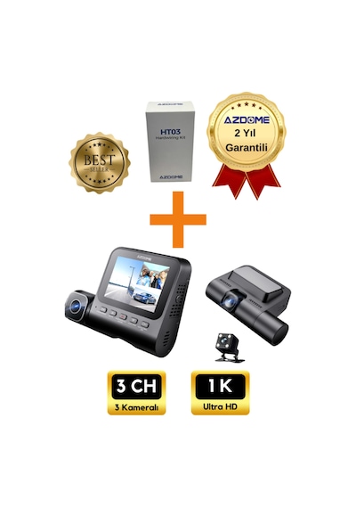 V600 3 Kameralı Araç Kamerası + Obd Park Modu Kiti Full Hd Kayıt, Gece Görüş, Geniş Açı