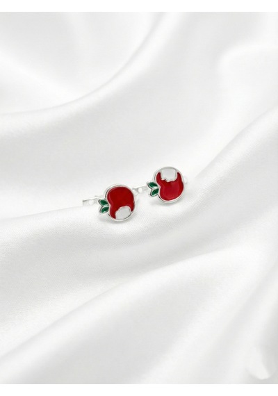 Çekirdekjewelry 925 Ayar Gümüş Elma Çocuk Küpe Gri