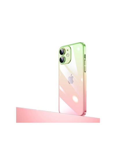 Apple iPhone Uyumlu 12 Parlak Renk Geçişli Kamera Korumalı Csm Zore Senkron Kılıf pembe yeşil