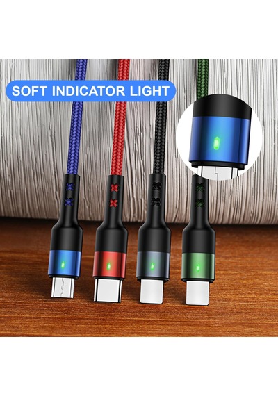 2 Paket Çoklu Şarj Kablosu Çoklu Şarj Kablosu Naylon Örgülü Kısa 4ft 4 İn 1 Usb Şarj Kablosu Telefon/tip C/mikr Diğer