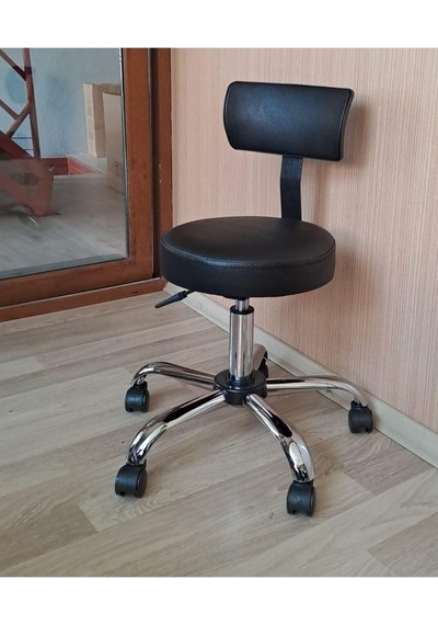 Ofis Kasiyer Taburesi Metal Ayak Tekerlekli Sırt Dayama Eczane Laboratuvar Büro Çalışma Koltuğu Diğer
