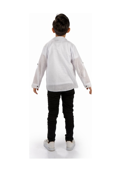 Mnk Baby & Kids Çift Cepli Gömlek , Pantolon , T-shirt 3parça Pamuklu Erkek Çocuk Takım Mnk965 Beyaz