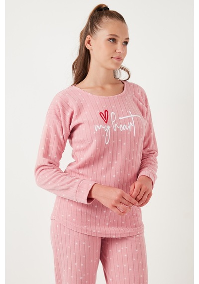 Lela Standart Fit Bisiklet Yaka Bayan Pijama Takımı 6093735 Pudra