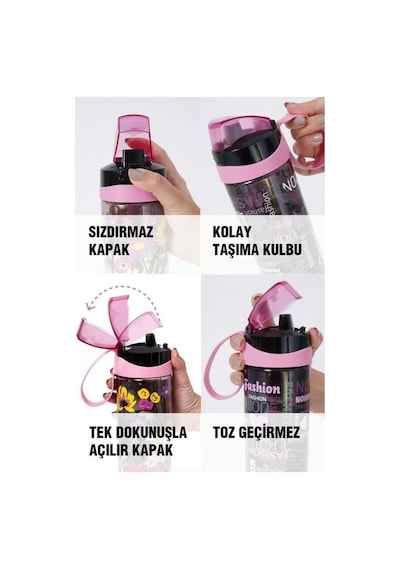 0,75 Lt Çift Renk Boyalı Ölçü Baskılı Matara-pembe Çok Renkli Plastik Diğer