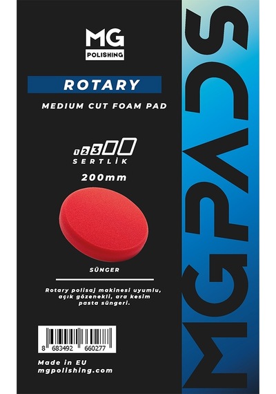 Mg Pads Rotary Ara Kesim İnce Pasta Süngeri Kırmızı - 200 Mm