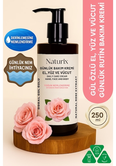 Naturix Gül Özlü El Yüz Vücut Nemlendici Günlük Bakım Krem 250 ML