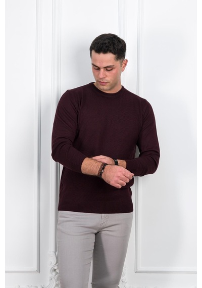 Woolen World Sıfır Yaka Regular Fit Desenli Erkek Kazak 001