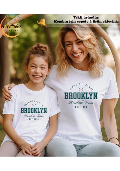 Aselinda Unisex Brooklyn Baskılı Pamuklu Bisiklet Yaka T-shirt Tişört Kombin Yapmak İçin 2 Ürün Ekleyiniz Beyaz