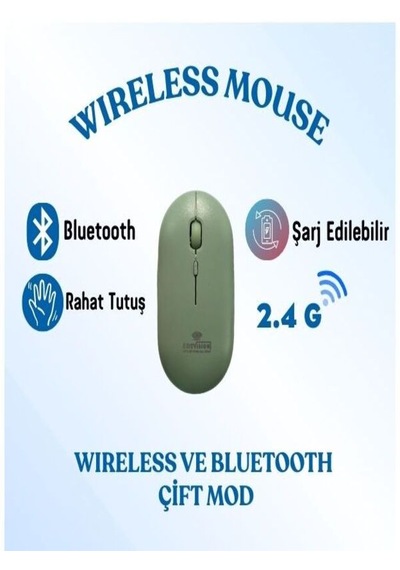 Şarj Edilebilir Kablosuz Mouse Bluetooth + 2.4g Çift Mod -
