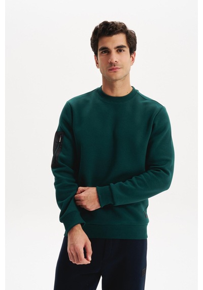 AR-MA Arma Erkek Regular Fit Basic 3 İplik Şardonlu Bisiklet Yaka Sweatshirt Pamuk Polyester Karışımlı K30124603302 Yeşil