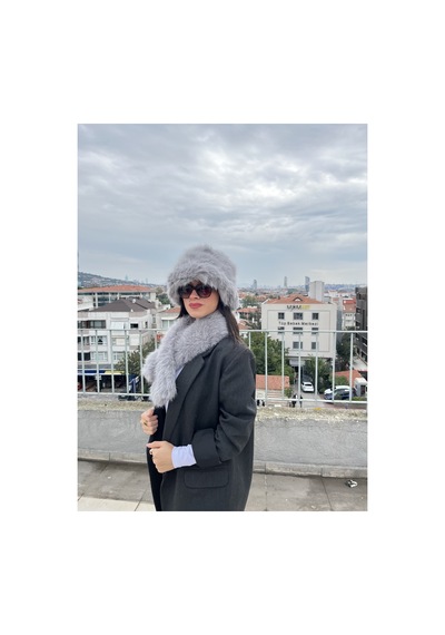 Mollycrush Kadın Suni Kürk Şapka Ve Atkı Seti Yumuşak Dokulu, Soğuk Havalar İçin Lüks & Şık Görünüm Gri