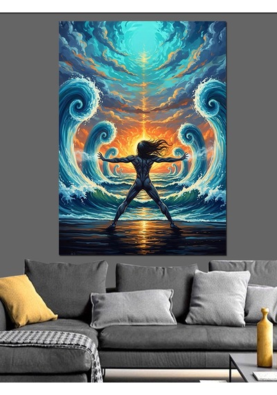 Ahşap Tablo Denizde Yoga Yapan Silüet