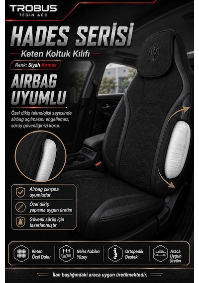 Tesla Model 3 2017 Ve Sonrası Uyumlu Hades Serisi Keten Koltuk Kılıfı Siyah