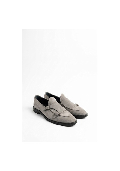 Lofer Erkek Süet Eva Tabanlı Tokalı Klasik Loafer Gri