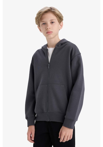 Defacto Erkek Çocuk Kapüşonlu Basic Düz Okul Fermuarlı Sweatshirt X7382a625wnar126 Antrasit