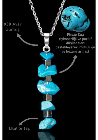 Erilsa Sertifikalı Kırık Taşlı Model Firuze Taşı Kolye Çok Renkli