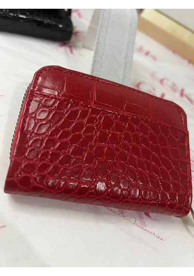 Gk Gamzelirenklerim Luxury Fashıon&accessorıes Mini Cüzdan Kartlık Tek Gözlü Fermuarlı Rugan Suni Deri Bordo
