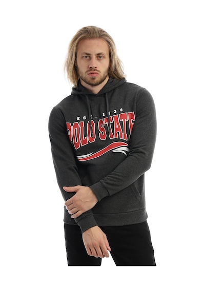Polostate Erkek Polo State Baskılı Kapüşonlu 3 İplik Şardonlu Sweatshirt Antrasit