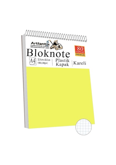Telli Masaüstü Not Defteri Kareli A4 1 Adet Masa Üstü Plastik Kapaklı Spiralli Bloknot Blocknote 80 Yaprak Okul Ofis Sarı
