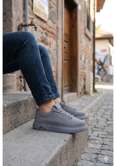 Pepita E327 Rahat Hafif Keten Lastik Bağcıklı Günlük Sneaker Erkek Spor Ayakkabı Gri