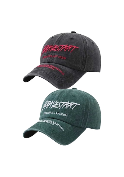 Tezzgelsin Unisex Eskitme Bravestart Nakışlı Ayarlanabilir Beyzbol Kep Şapka 2'li Set Siyah - Yeşil