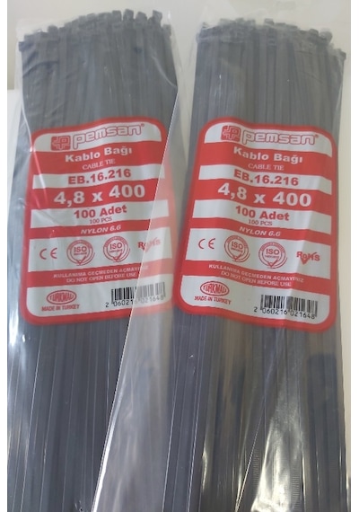 Pemsan 4.8 x 400 Plastik Cırt Kelepçe Kablo Bağı Siyah 100'lü Paket