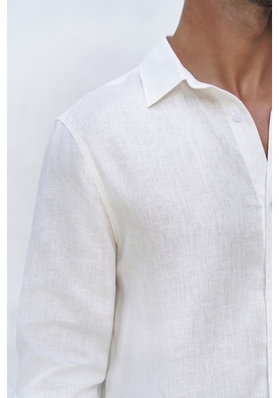 Mai Collection Mai Studios Co. Bice Ekru Keten Oversize Erkek Gömlek Ekru