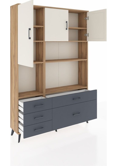 Arges Dolap 8 Raflı 5 Çekmeceli 3 Kapaklı 132x30x195 Çam-aytaşı/antrasit Aytası/antrasıt Arges Dolap 8 Raflı 5 Çekmeceli 3 Kapaklı 132x30x195 Çam-aytaşı/antrasit Aytası/antrasıt
