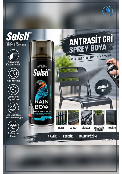 Antrasit Gri Akrilik Sprey Boya 400 Ml Metal Ahşap Plastik İçin H