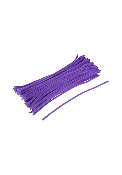 150 Adet Mor, Beyaz, Koyu Yeşil Renkli Şönil , Çiçek Yapım Seti, Tüylü Tel, 30 Cm, Peluş Tel