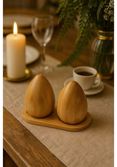 Hbs Art Design Ahşap Bambu Standlı Tuzluk Biberlik Set Bambu