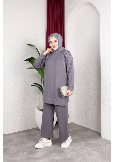 Hira Life Fashion Moda Efsa Kadın Gri Tesettür Giyim Zarif Taş Detaylı Tunik & Pantolon İkili Takım Gri Gri Hira Life Fashion Moda Efsa Kadın Gri Tesettür Giyim Zarif Taş Detaylı Tunik & Pantolon İkili Takım Gri Gri
