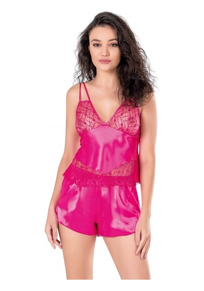Gizers Giyim Fuşya Saten Babydoll Şort Takımı